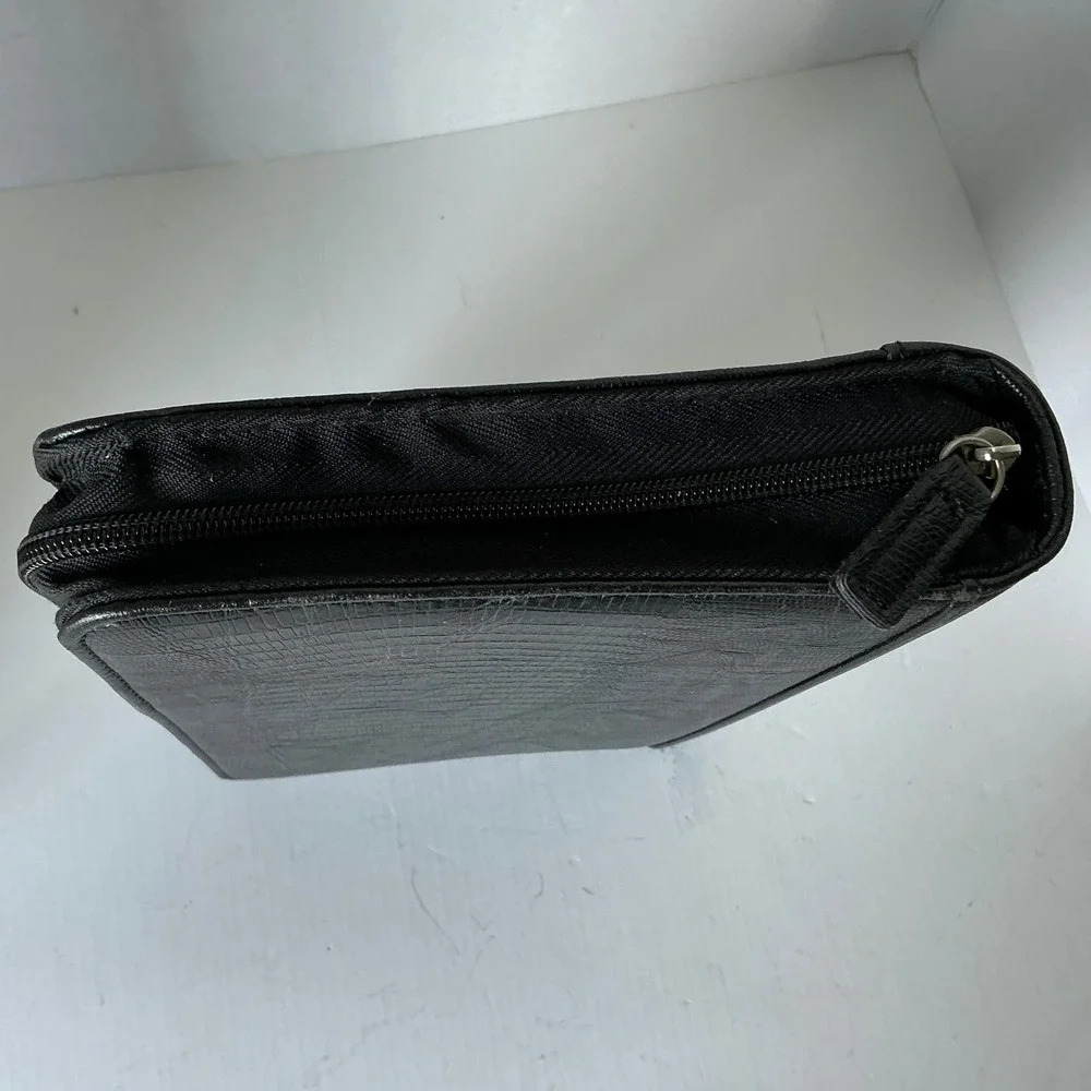 Franklin Covey Planner Binder Black Faux Lizard Zip Closure Professional Office